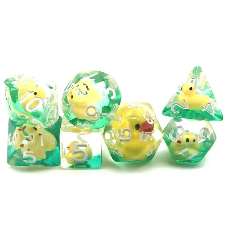 Duckling Dice - 7 Piece Polyhedral Dice Set + Dice Bag - Bea DnD Games
