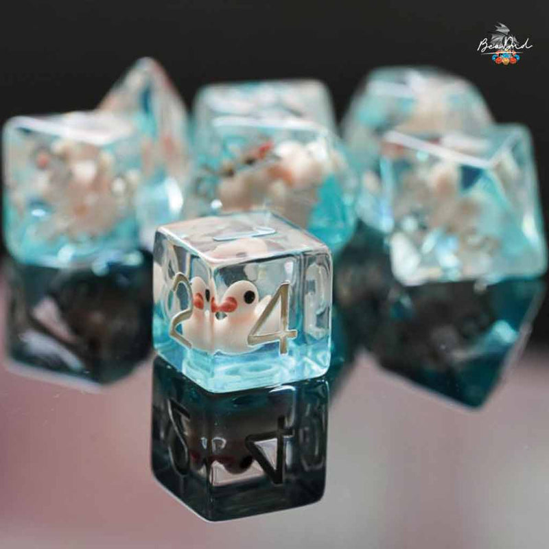 Ducky Dice - 7 Piece Polyhedral Dice Set + Dice Bag - Bea DnD Games
