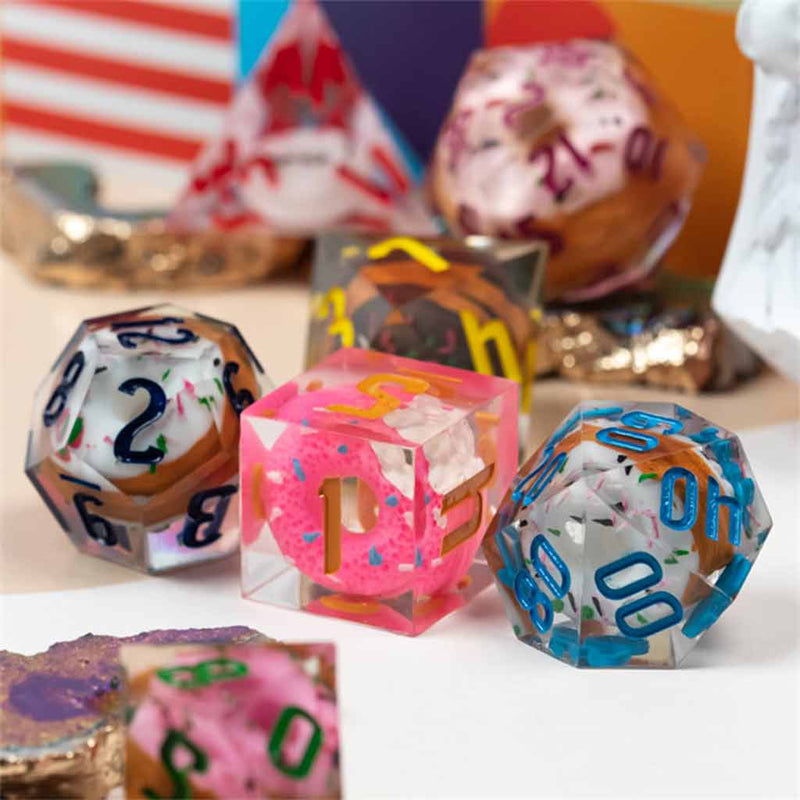 Dungeon Donuts - Handcrafted Sharp Edge Dice Set & Dice Case - Bea DnD Games