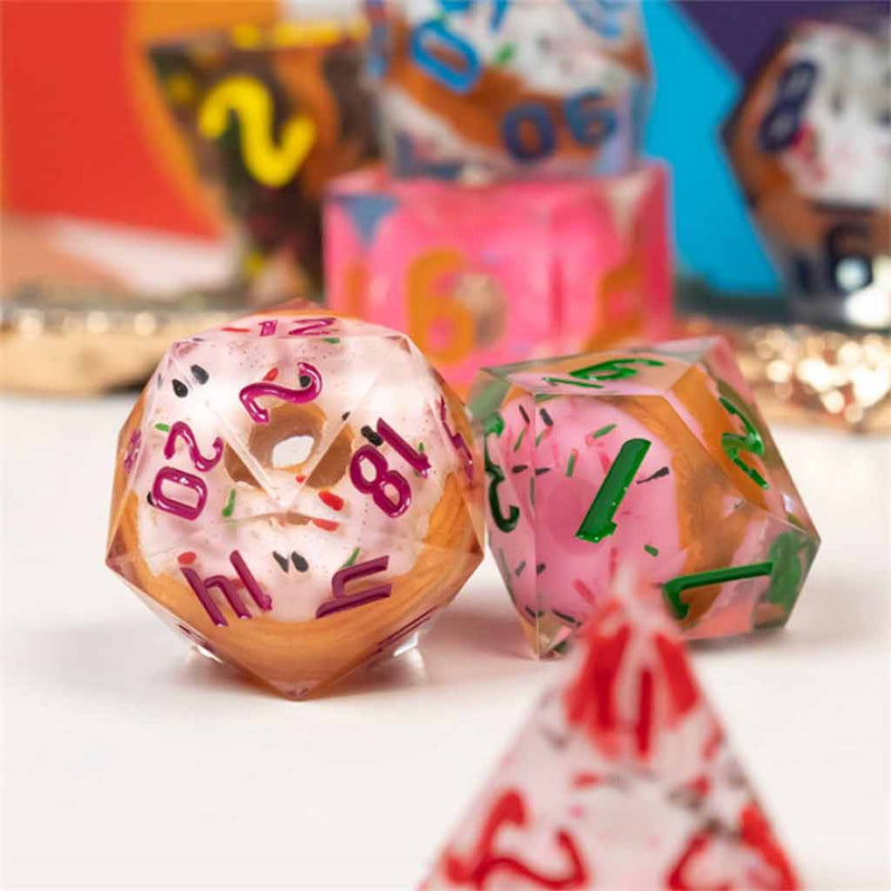 Dungeon Donuts - Handcrafted Sharp Edge Dice Set & Dice Case - Bea DnD Games