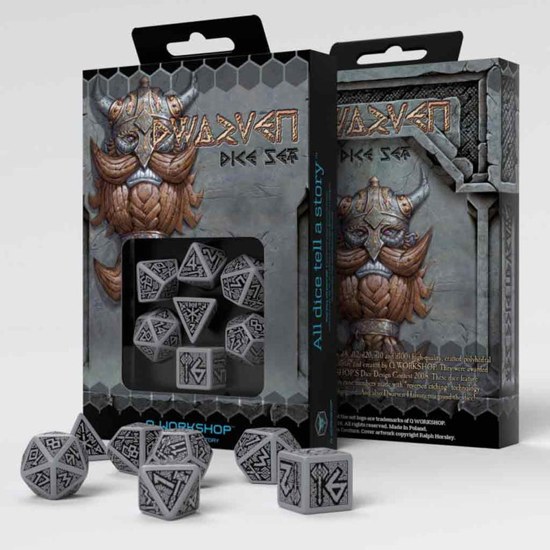Dwarven Grey & Black 7pc Polyhedral Dice Set by Q Workshop - Bea DnD Games