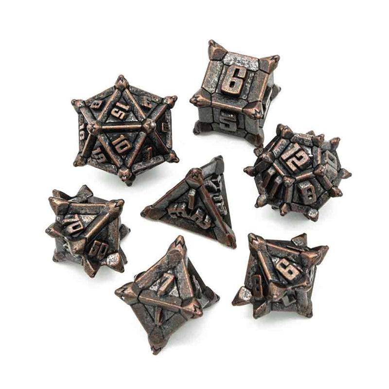 Dwarven Room Clearer 7 Piece Metal Polyhedral Dice Set & Dice Case - Bea DnD Games