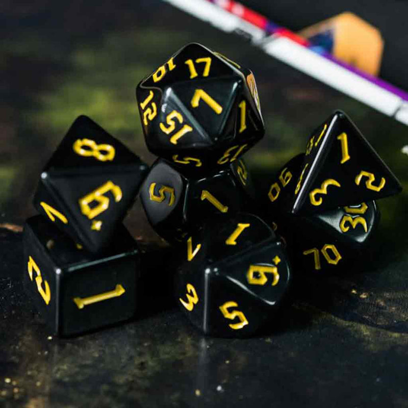 Dwarven Runes - 7 Piece Runic Polyhedral Dice Set + Dice Bag - Bea DnD Games