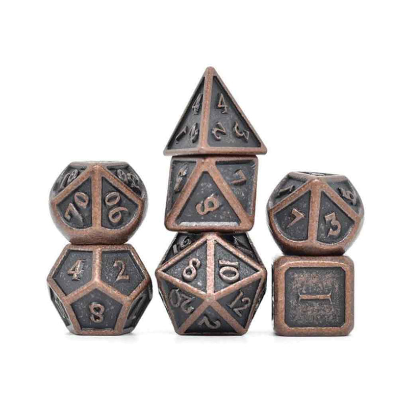 Dwarven Veteran 7 Piece Metal Polyhedral Dice Set & Dice Case - Bea DnD Games