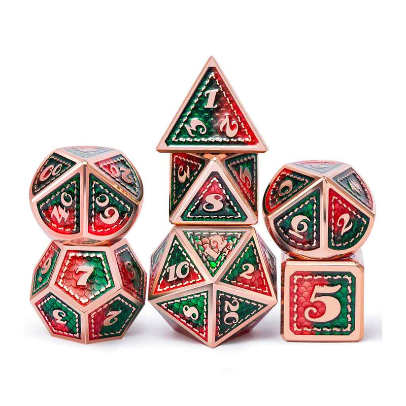 Elder Wyrm 7 Piece Metal Polyhedral Dice Set & Dice Case - Bea DnD Games