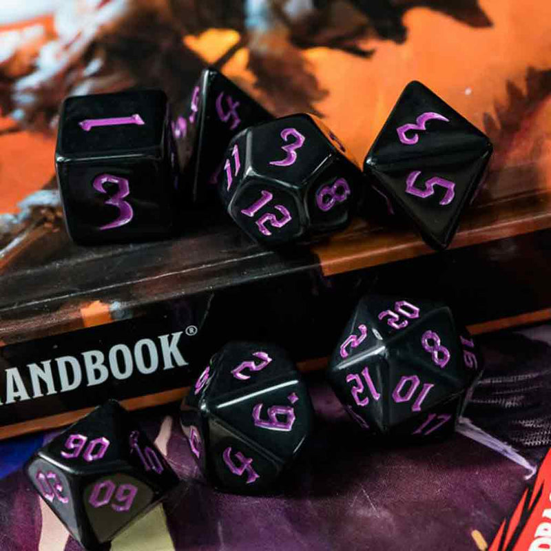 Eldritch Runes - 7 Piece Runic Polyhedral Dice Set + Dice Bag - Bea DnD Games