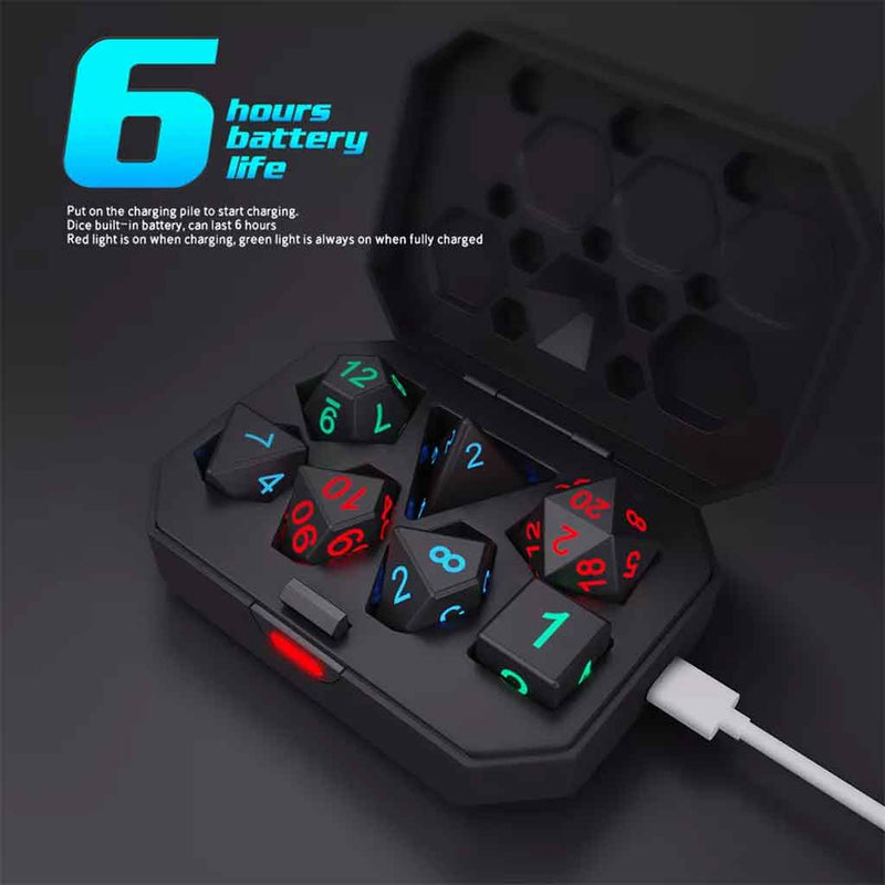 'Electric Dice' - Rechargeable Light Up Dice - 7 Piece Dice Set - Bea DnD Games