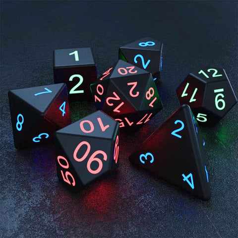 'Electric Dice' - Rechargeable Light Up Dice - 7 Piece Dice Set - Bea DnD Games