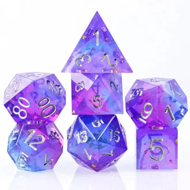 Elliptical Galaxy Handcrafted Sharp Edge Dice Set & Dice Case - Bea DnD Games