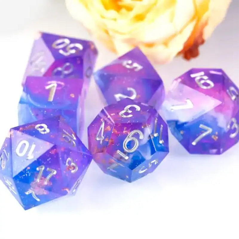 Elliptical Galaxy Handcrafted Sharp Edge Dice Set & Dice Case - Bea DnD Games