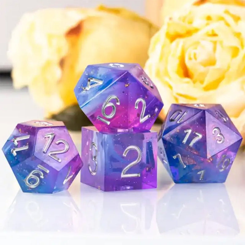 Elliptical Galaxy Handcrafted Sharp Edge Dice Set & Dice Case - Bea DnD Games