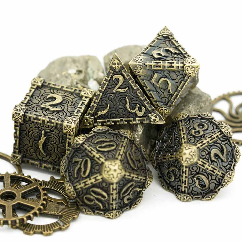 Elven Blade 7 Piece Metal Polyhedral Dice Set & Dice Case - Bea DnD Games