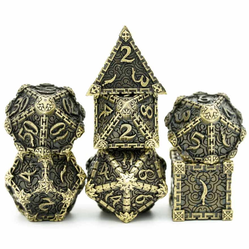 Elven Blade 7 Piece Metal Polyhedral Dice Set & Dice Case - Bea DnD Games