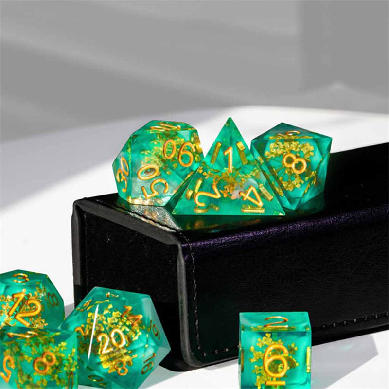 Elven Spellweaver Handcrafted Sharp Edge Dice Set & Dice Case - Bea DnD Games