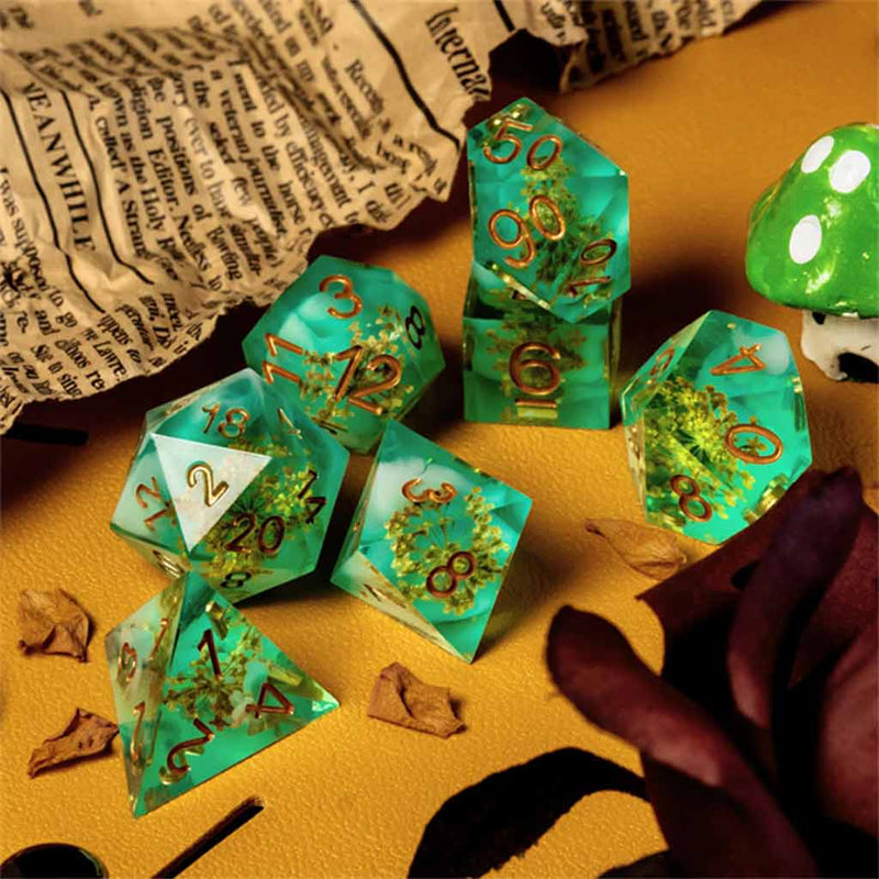 Elven Spellweaver Handcrafted Sharp Edge Dice Set & Dice Case - Bea DnD Games