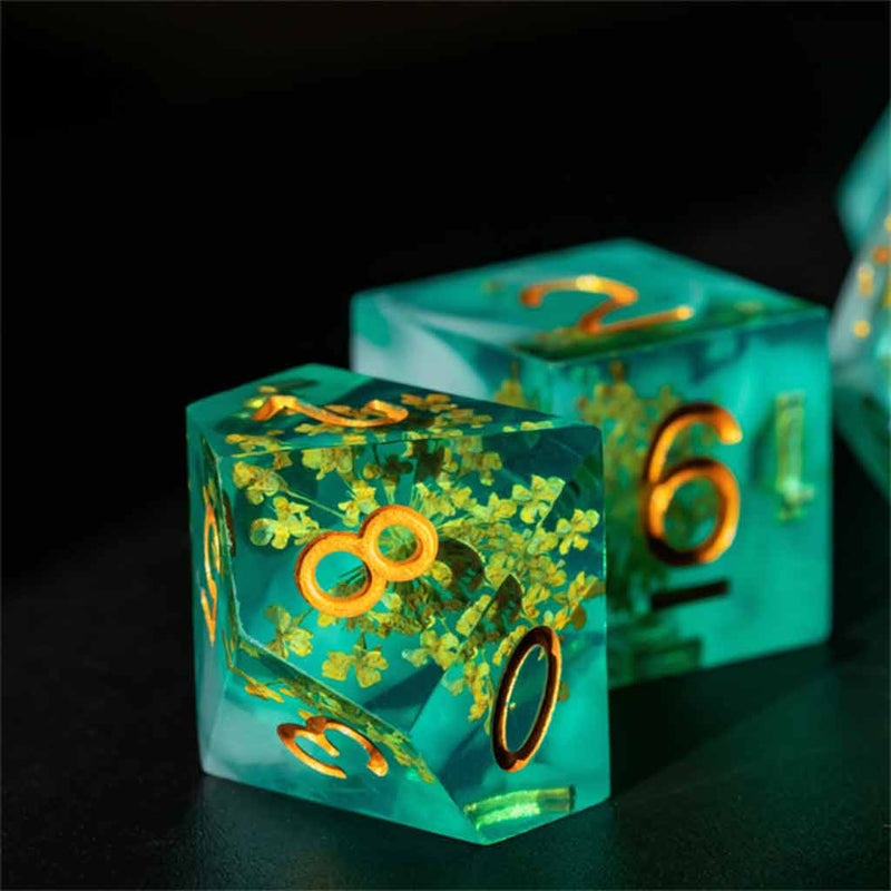 Elven Spellweaver Handcrafted Sharp Edge Dice Set & Dice Case - Bea DnD Games