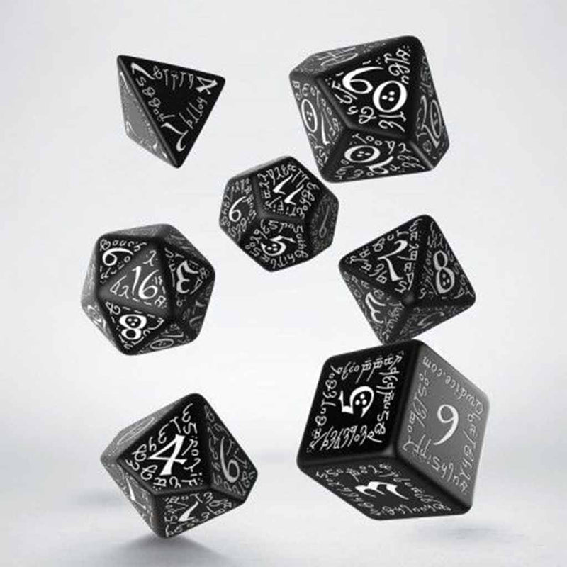 Elvish Black & White 7 Piece Dice Set by Q Workshop - Bea DnD Games