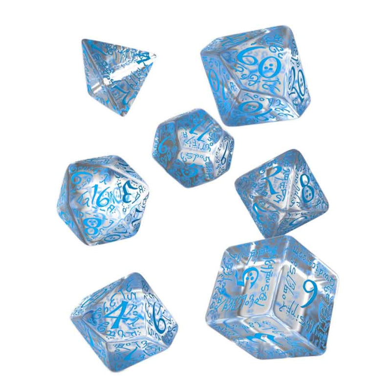 Elvish Translucent & Blue 7pc Polyhedral Dice Set by Q Workshop - Bea DnD Games