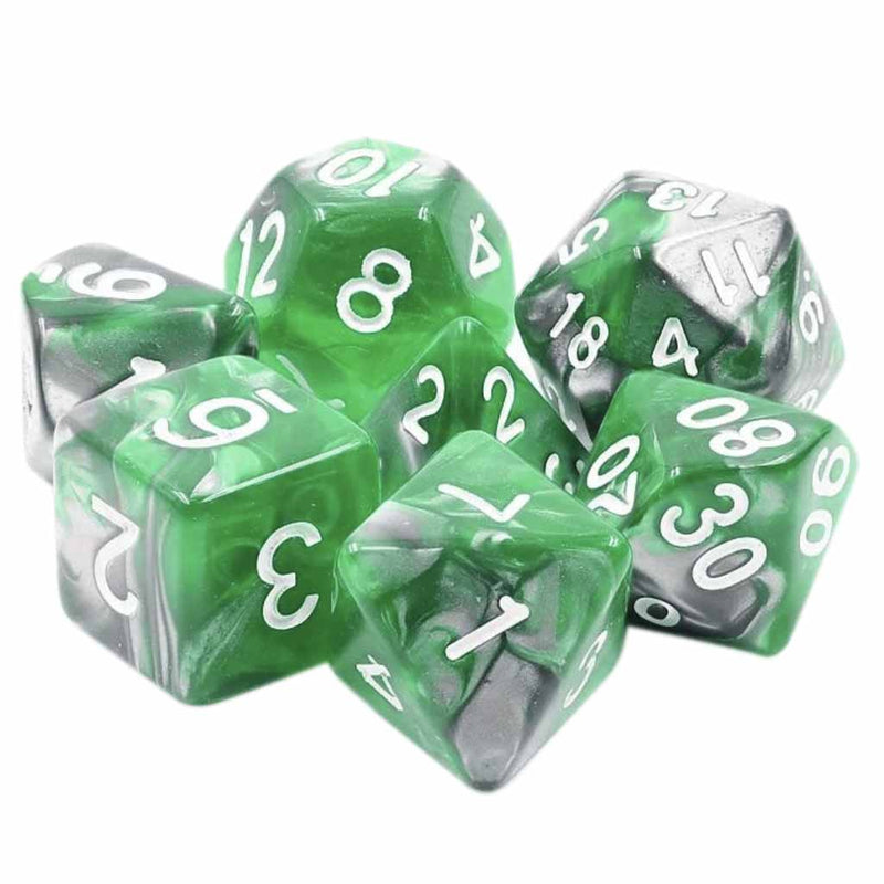 Emerald Ore - 7 Piece Polyhedral Dice Set + Dice Bag - Bea DnD Games