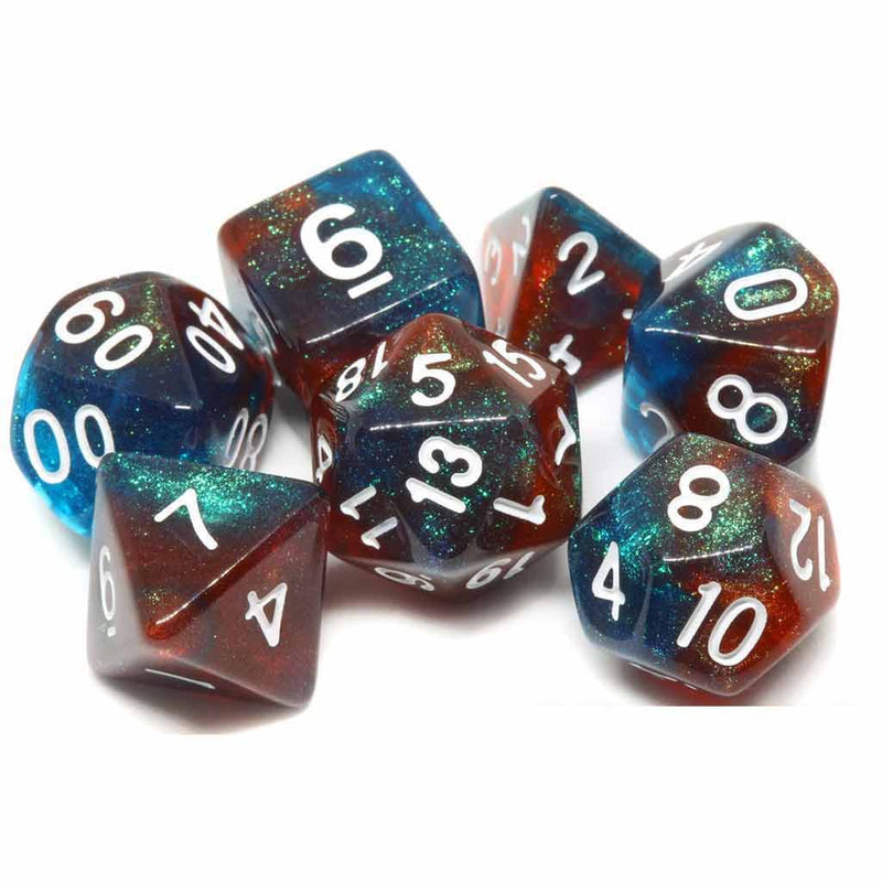 Emergency Dice - 7 Piece Polyhedral Dice Set + Dice Bag - Bea DnD Games