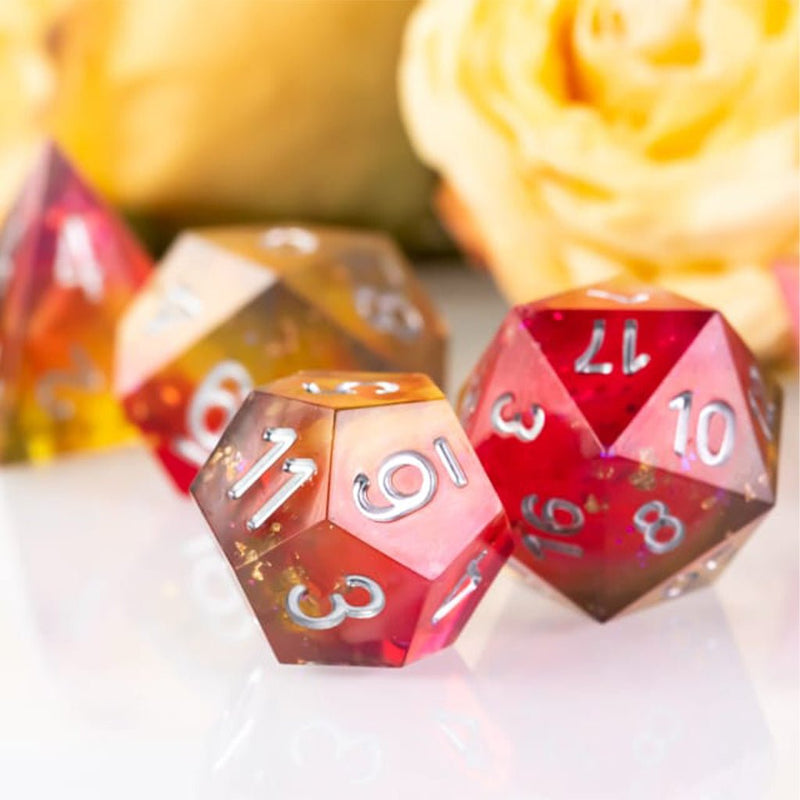 Enchanted Rose - Handcrafted Sharp Edge Dice Set & Dice Case - Bea DnD Games