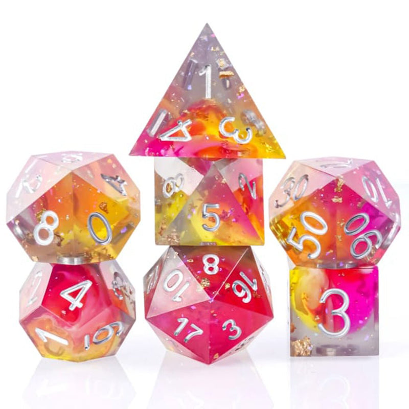 Enchanted Rose - Handcrafted Sharp Edge Dice Set & Dice Case - Bea DnD Games