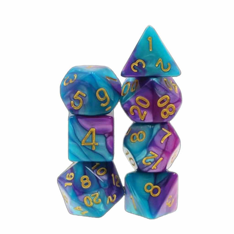 Enchanted Unicorn - 7 Piece Polyhedral Dice Set + Dice Bag - Bea DnD Games