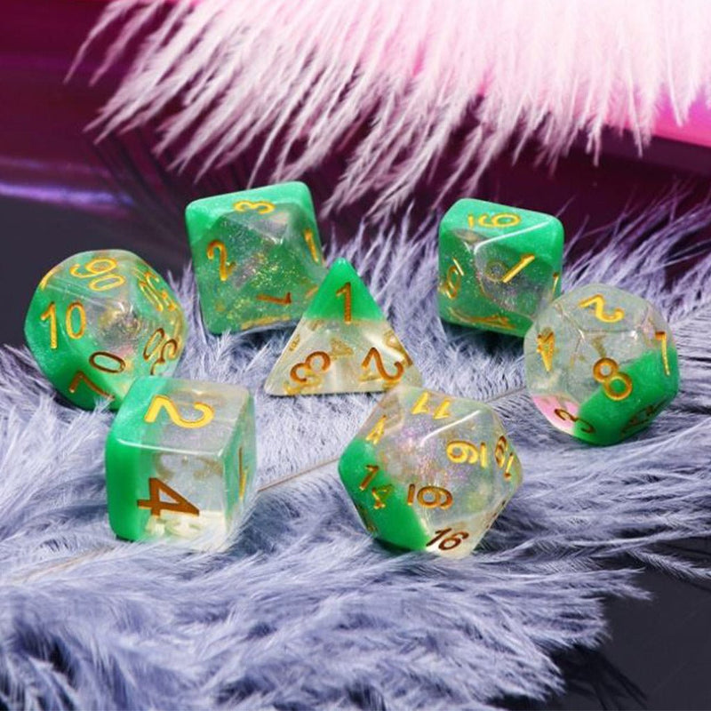 Fairy Forest - 7 Piece Polyhedral Dice Set + Dice Bag - Bea DnD Games