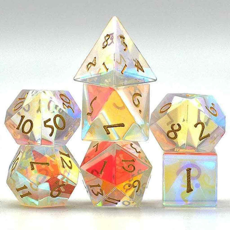 Fey Touched Crystal Handcrafted Glass Dice Set & Dice Case - Bea DnD Games