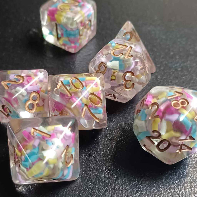 Feywild Cereal - 7 Piece Polyhedral Dice Set + Dice Bag - Bea DnD Games