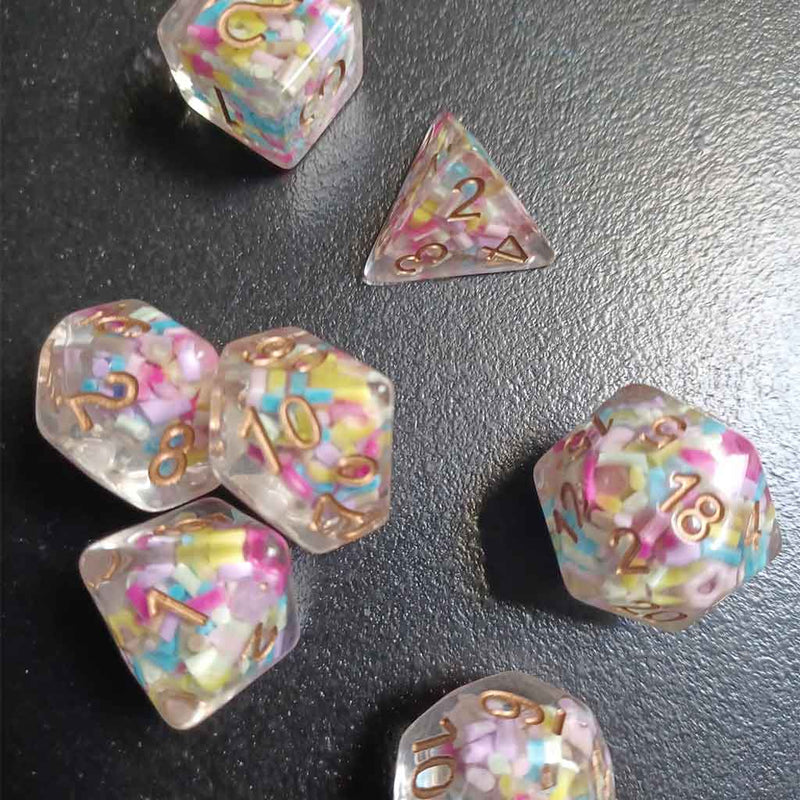 Feywild Cereal - 7 Piece Polyhedral Dice Set + Dice Bag - Bea DnD Games