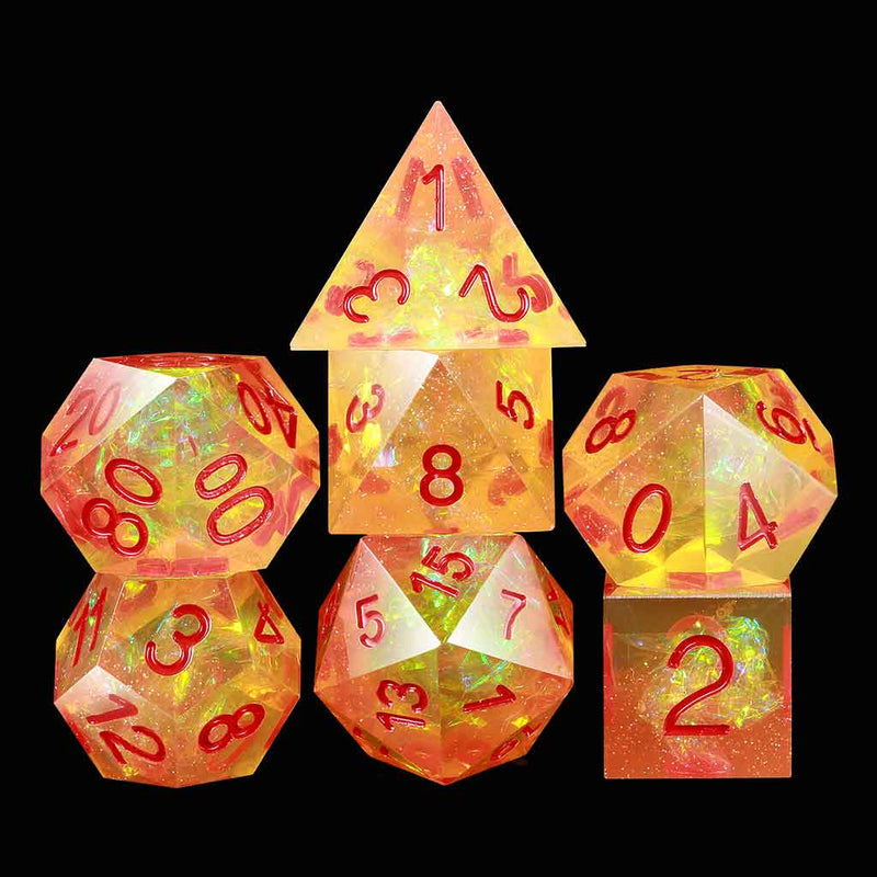 Fire Demon - Handcrafted Sharp Edge Dice Set & Dice Case - Bea DnD Games