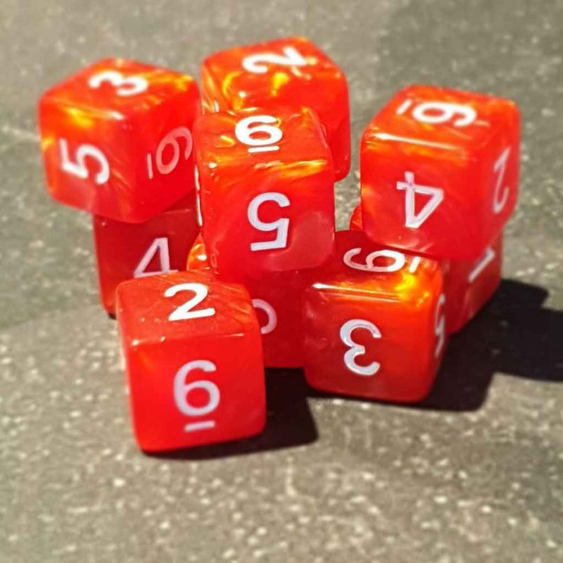 Fireball D6 Dice Set (9xd6) + Dice Bag - Bea DnD Games