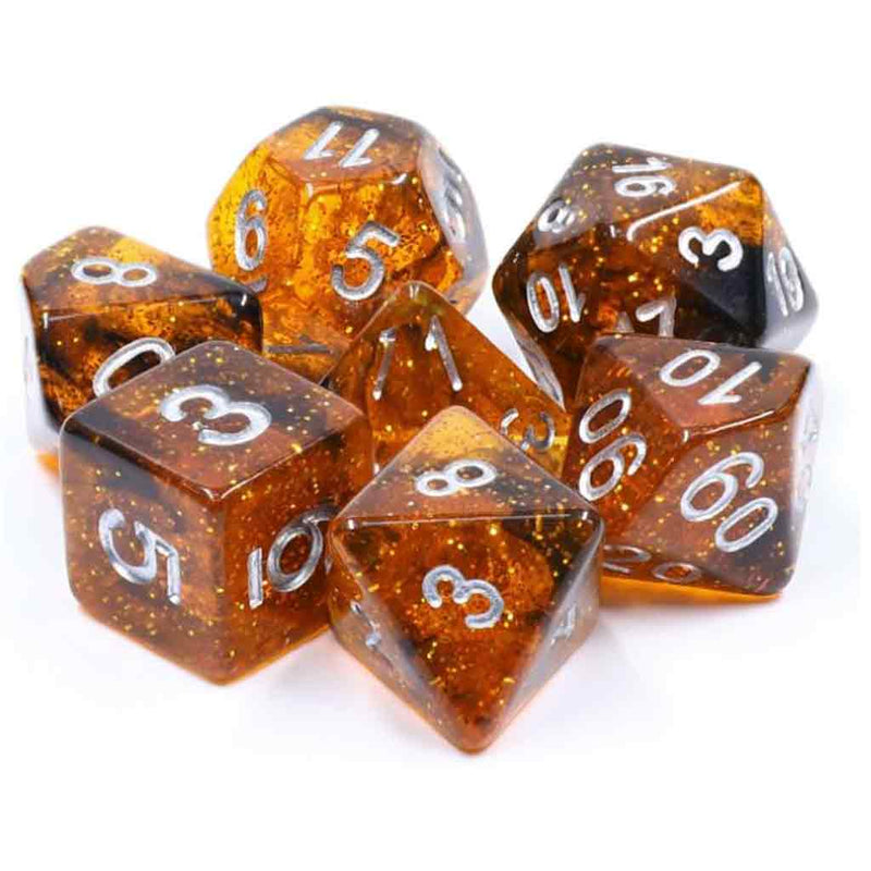 Firestorm - 7 Piece Polyhedral Dice Set + Dice Bag - Bea DnD Games
