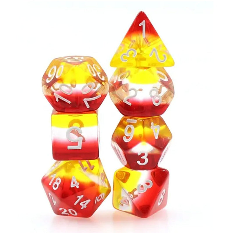Flamestrike - 7 Piece Polyhedral Dice Set + Dice Bag - Bea DnD Games