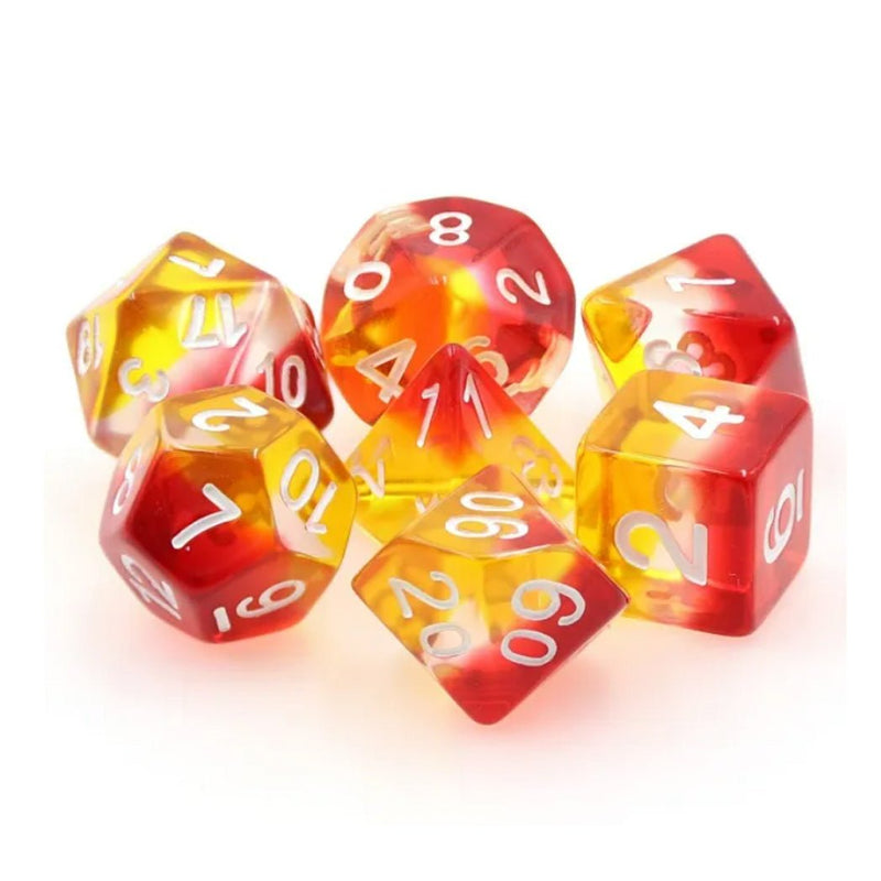 Flamestrike - 7 Piece Polyhedral Dice Set + Dice Bag - Bea DnD Games