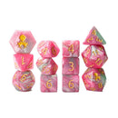 Flamingo Paradice 12 Piece Dice Set with Gold Ink + Dice Bag (Kraken Dice) - Bea DnD Games