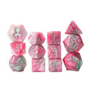 Flamingo Paradice 12 Piece Dice Set with Silver Ink + Dice Bag (Kraken Dice) - Bea DnD Games