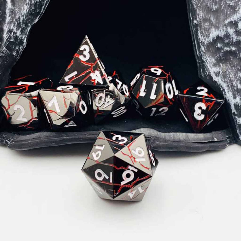 Fractured Reality 7 Piece Metal Polyhedral Dice Set & Dice Case - Bea DnD Games