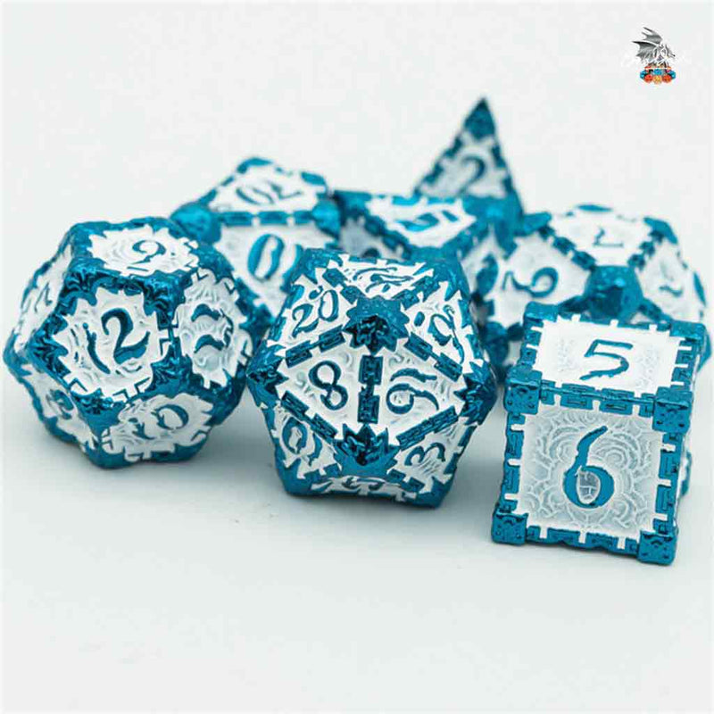 Frost Giant 7 Piece Metal Polyhedral Dice Set & Dice Case - Bea DnD Games