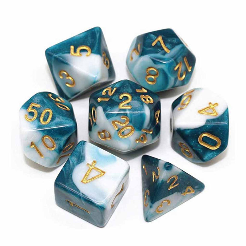 Frostbite - 7 Piece Polyhedral Dice Set + Dice Bag - Bea DnD Games