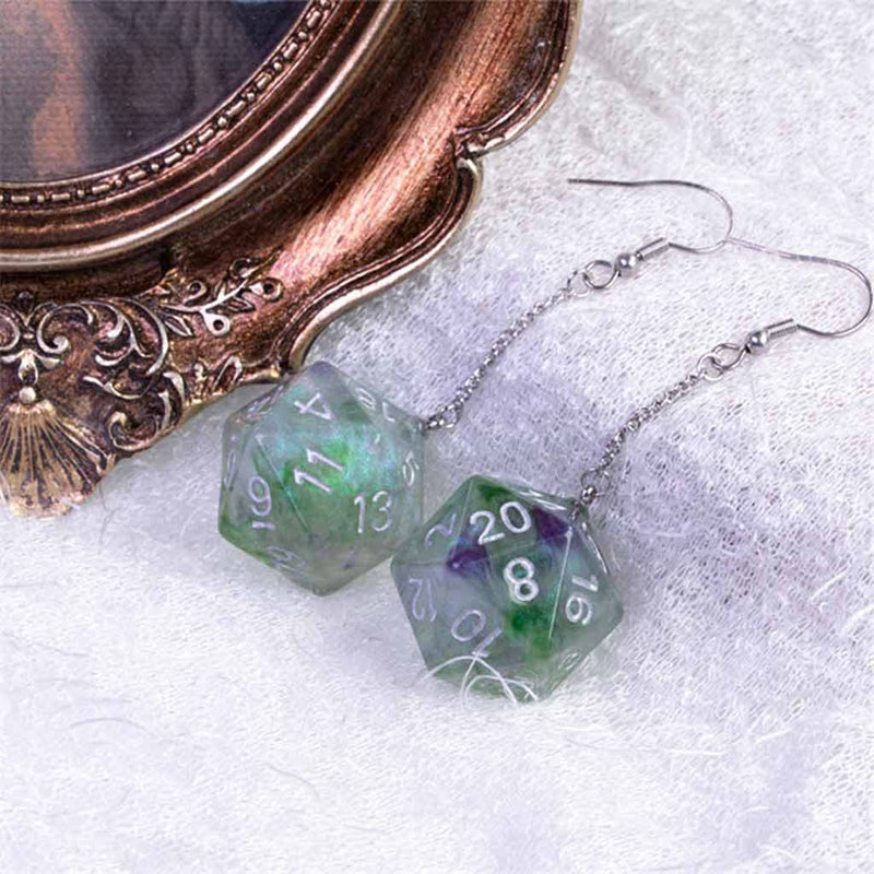 Galaxy D20 (Green) Pendant Earrings - Bea DnD Games