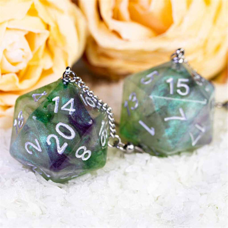 Galaxy D20 (Green) Pendant Earrings - Bea DnD Games