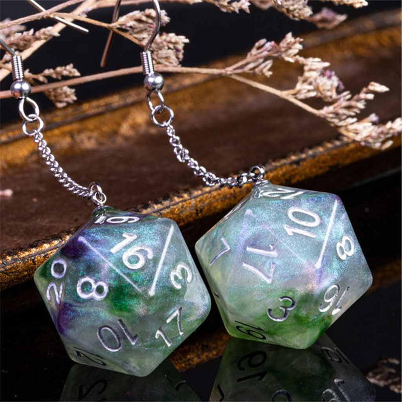 Galaxy D20 (Green) Pendant Earrings - Bea DnD Games