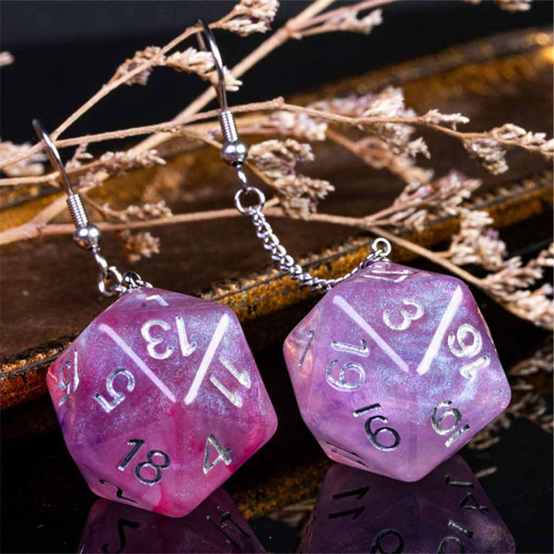 Galaxy D20 (Pink) Pendant Earrings - Bea DnD Games