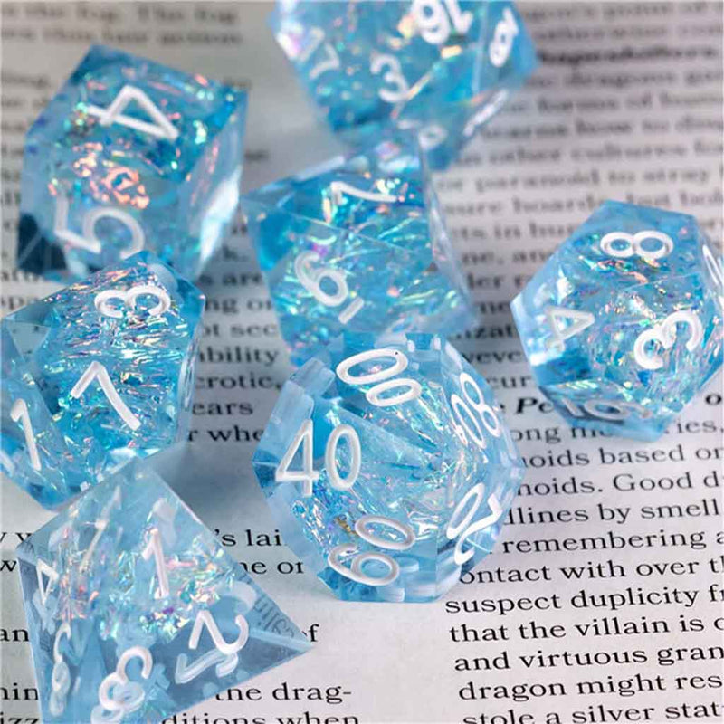 Glacial Fissure - Handcrafted Sharp Edge Dice Set & Dice Case - Bea DnD Games