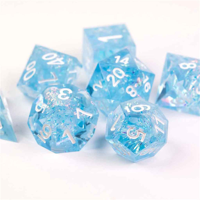 Glacial Fissure - Handcrafted Sharp Edge Dice Set & Dice Case - Bea DnD Games