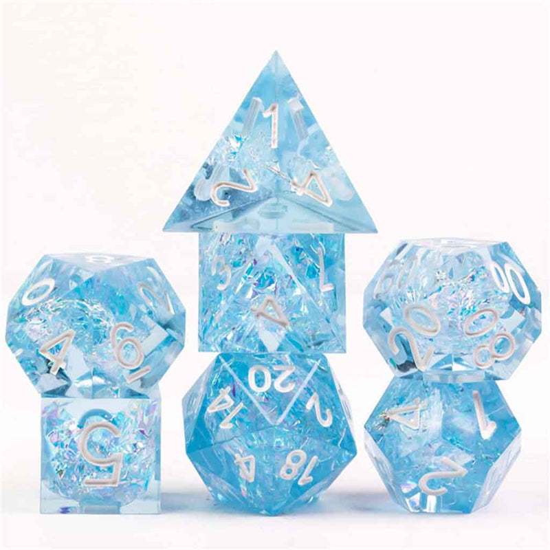 Glacial Fissure - Handcrafted Sharp Edge Dice Set & Dice Case - Bea DnD Games
