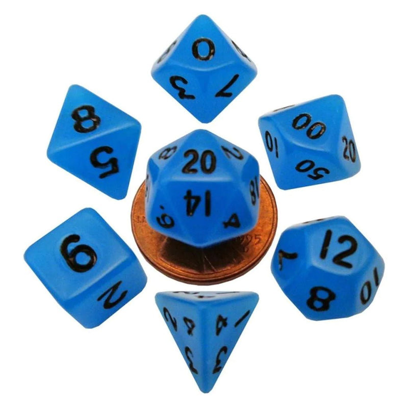 Glow in The Dark Blue Mini Polyhedral Dice Set - Bea DnD Games