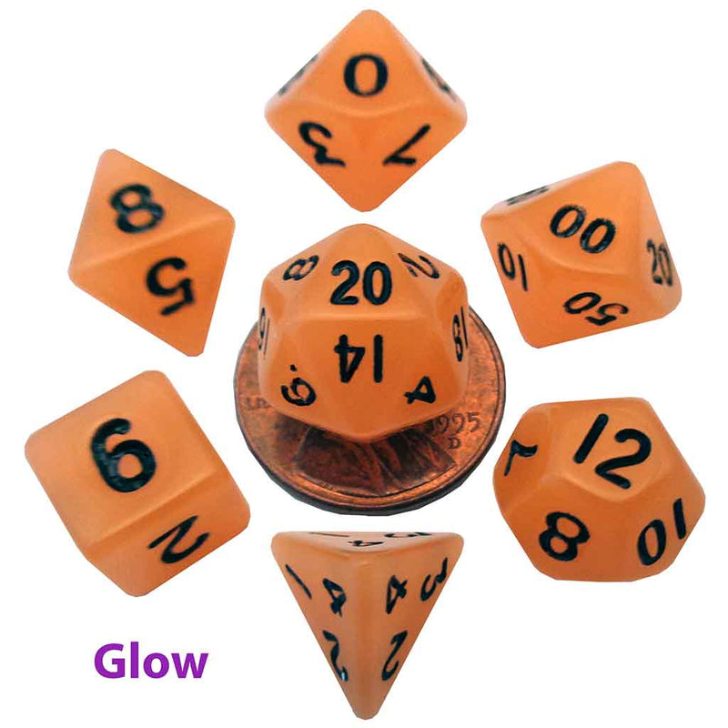 Glow in The Dark Orange Mini Polyhedral Dice Set - Bea DnD Games